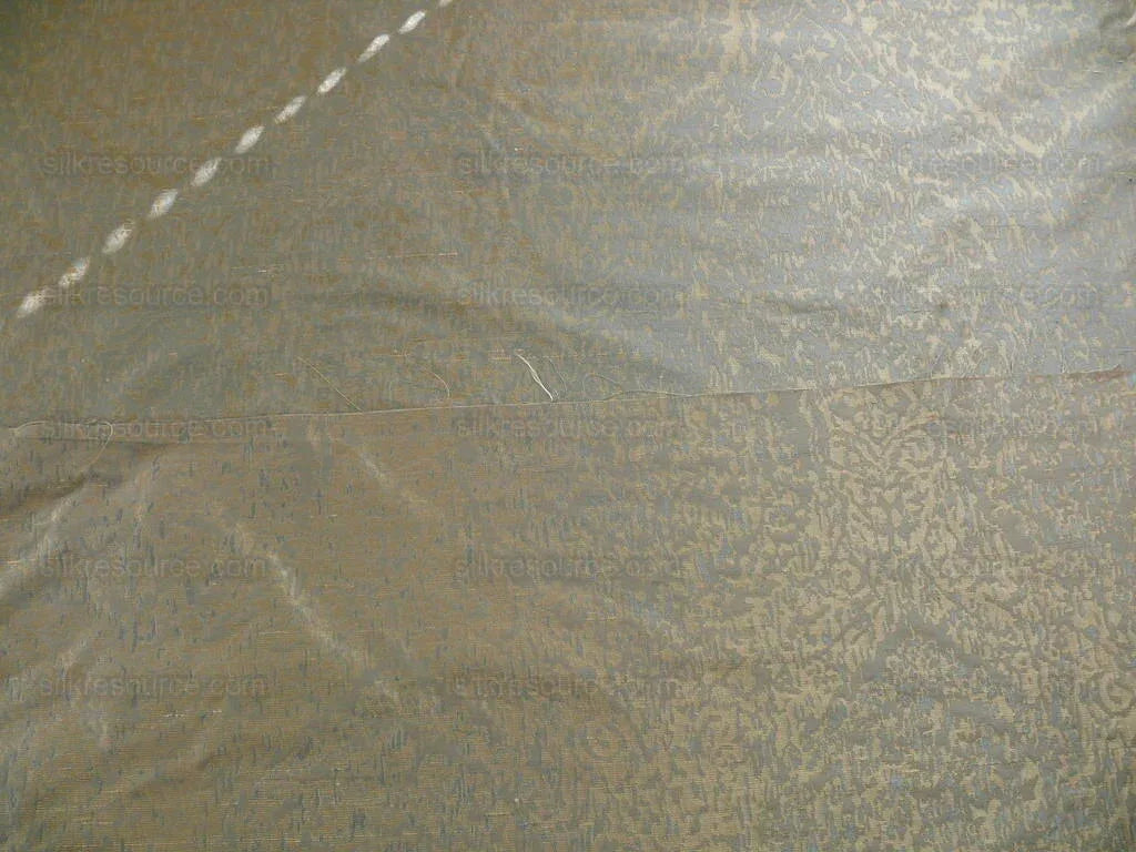 100% Silk Lampas Ikat Medallion "april" Tan Beige Blue Reversible Mid-Century