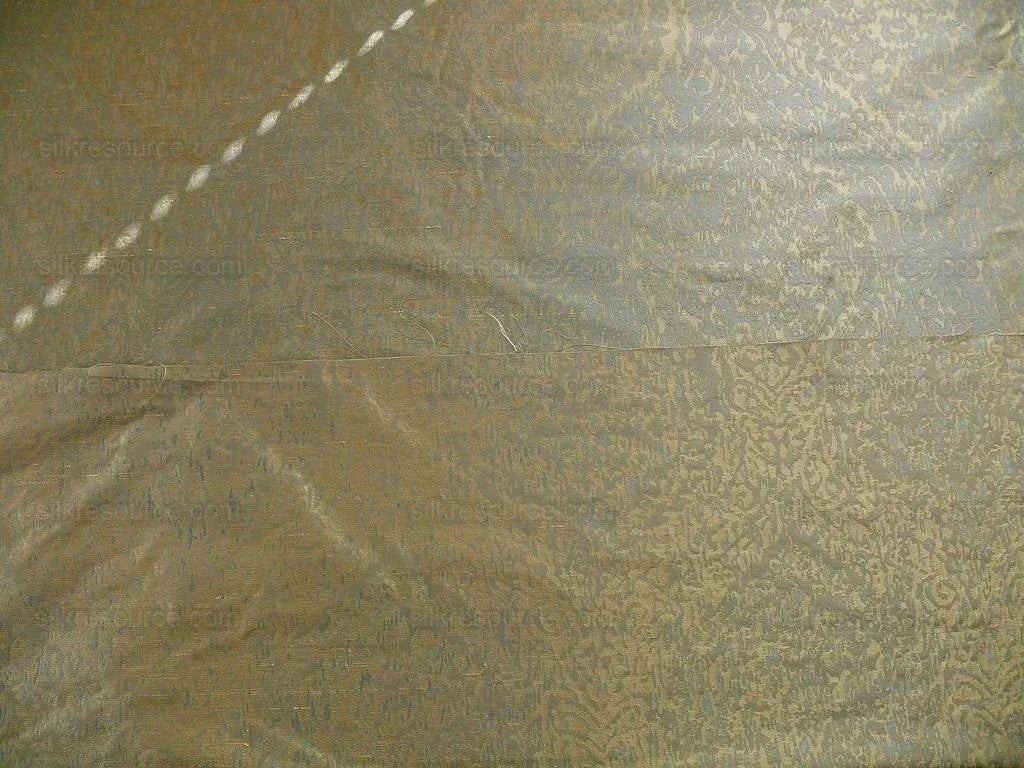 100% Silk Lampas Ikat Medallion "april" Tan Beige Blue Reversible Mid-Century