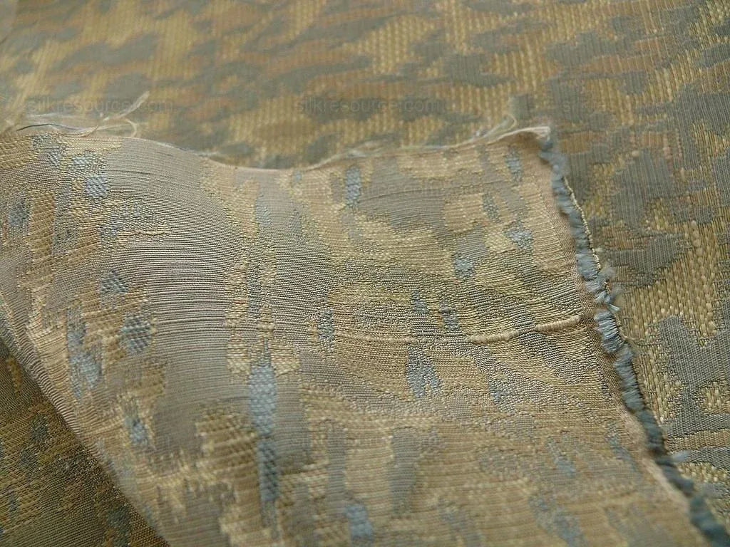 100% Silk Lampas Ikat Medallion "april" Tan Beige Blue Reversible Mid-Century