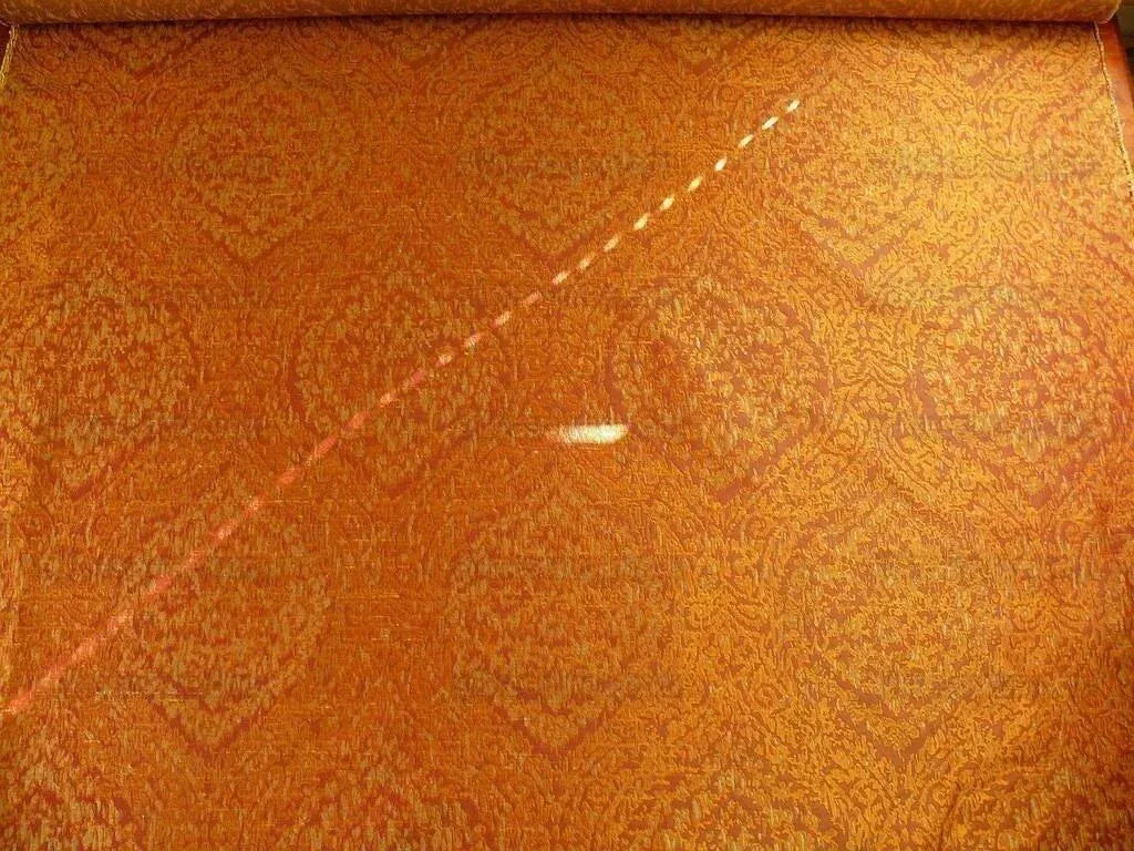 100% Silk Lampas Ikat Medallion "burnished" Red Pink, Orange Gold Reversible Mid-Century