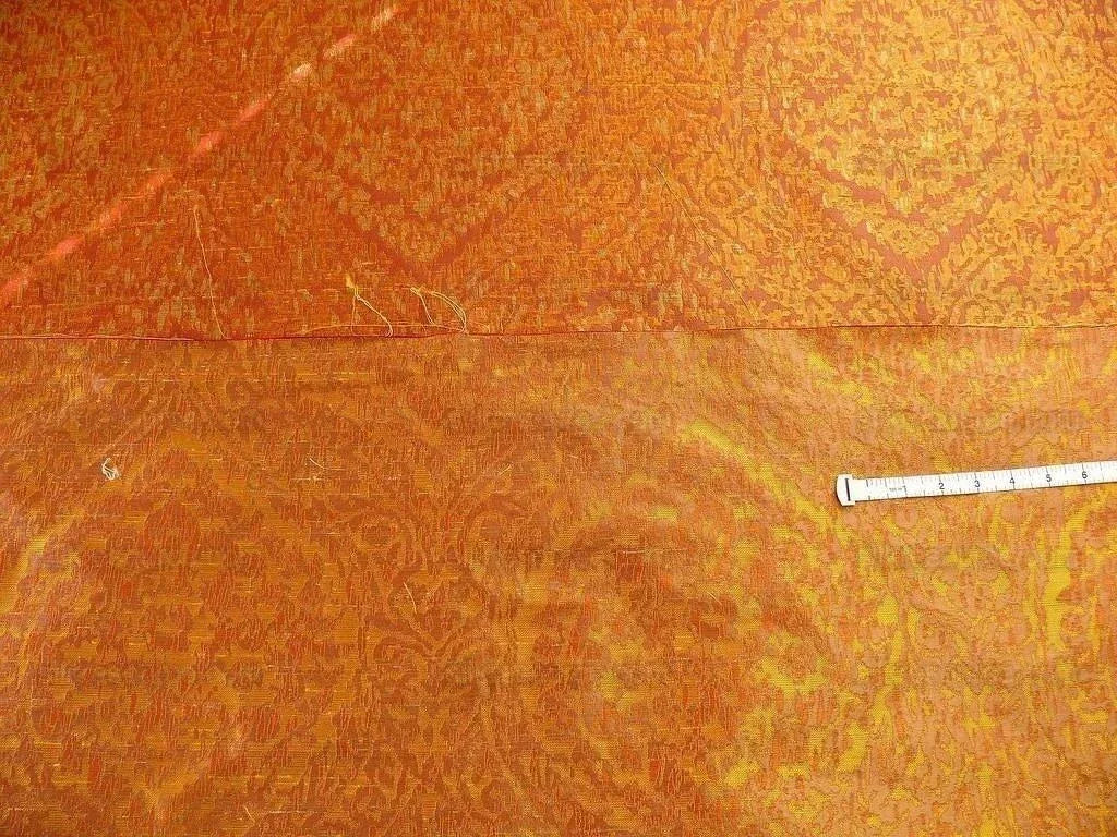 100% Silk Lampas Ikat Medallion "burnished" Red Pink, Orange Gold Reversible Mid-Century