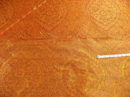 100% Silk Lampas Ikat Medallion "burnished" Red Pink, Orange Gold Reversible Mid-Century