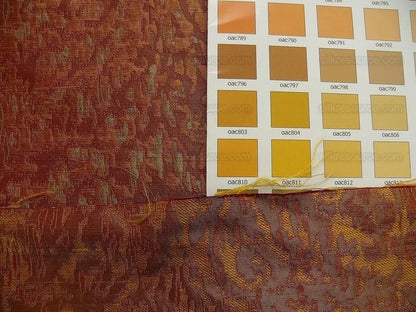 100% Silk Lampas Ikat Medallion "burnished" Red Pink, Orange Gold Reversible Mid-Century