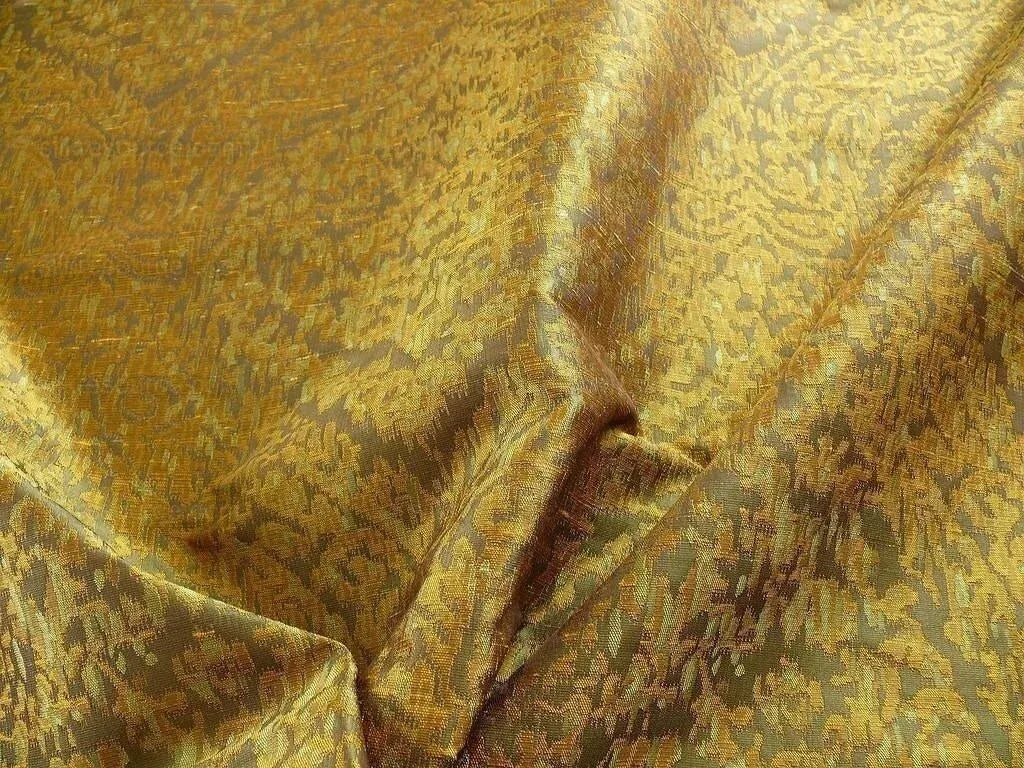 100% Silk Lampas Ikat Medallion "gilt" Gold Brown Reversible Mid-Century