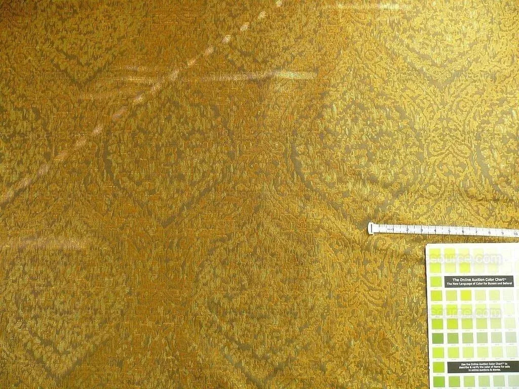 100% Silk Lampas Ikat Medallion "gilt" Gold Brown Reversible Mid-Century