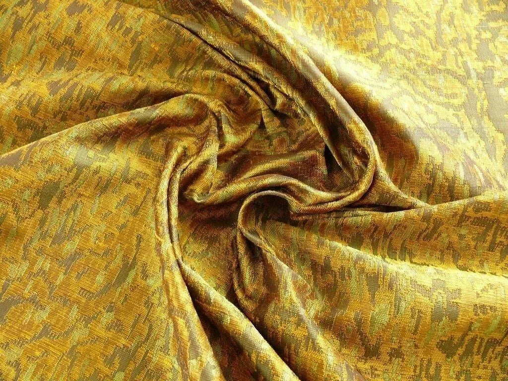 100% Silk Lampas Ikat Medallion "gilt" Gold Brown Reversible Mid-Century