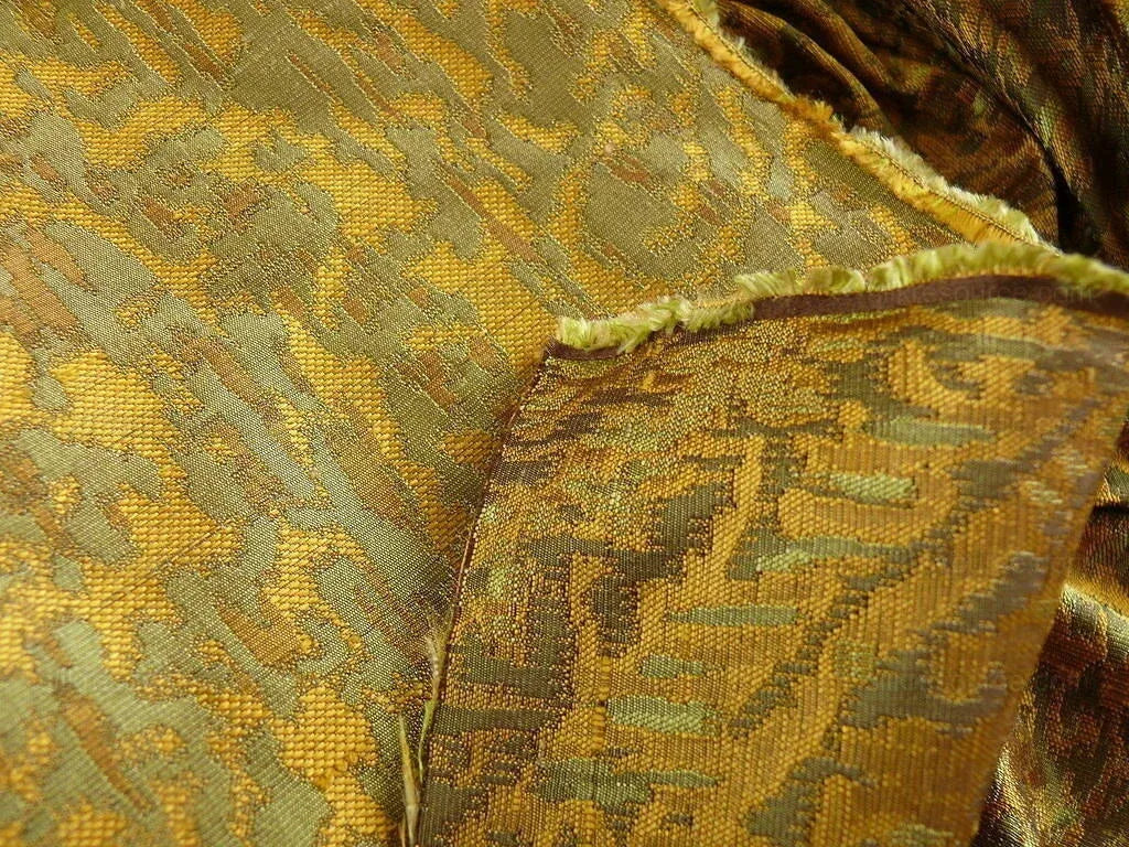100% Silk Lampas Ikat Medallion "gilt" Gold Brown Reversible Mid-Century