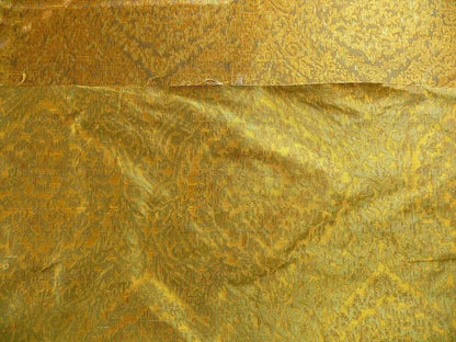 100% Silk Lampas Ikat Medallion "gilt" Gold Brown Reversible Mid-Century