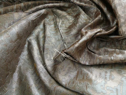 100% Silk Lampas Ikat Medallion "cloud" Gray Silver Reversible Mid-Century