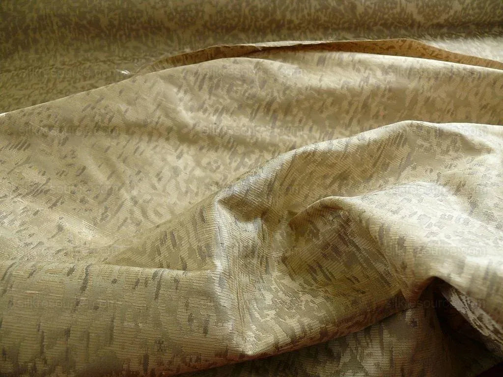 by yard 100% Silk Lampas Ikat Medallion "bone" Khaki