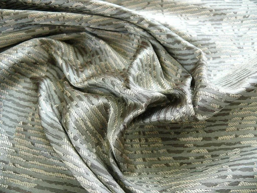By Yard Filtered Sunray 100% Silk Damask Vine in Pin Stripe Paisley Cloud Grey 748cloud