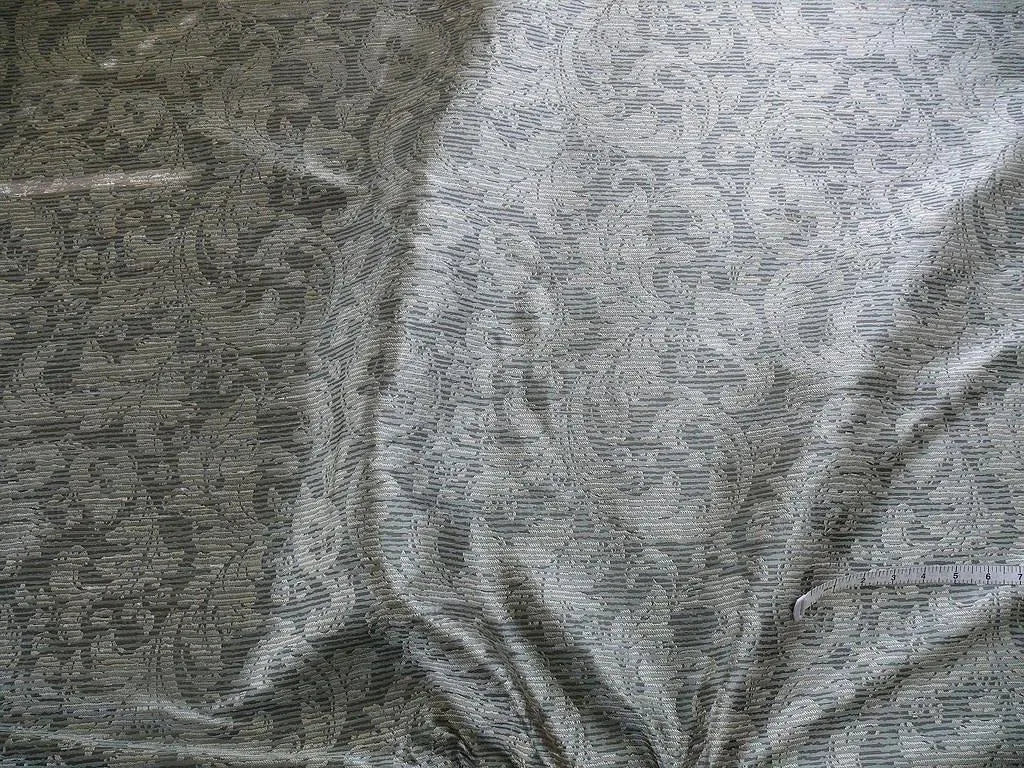By Yard Filtered Sunray 100% Silk Damask Vine in Pin Stripe Paisley Cloud Grey 748cloud