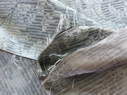 By Yard Filtered Sunray 100% Silk Damask Vine in Pin Stripe Paisley Cloud Grey 748cloud