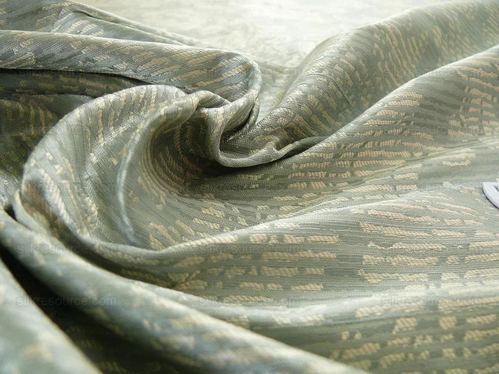 By Yard Filtered Sunray 100% Silk Damask Vine in Pin Stripe Paisley Aspen Aqua Blue Green Strie MSRP USD 275