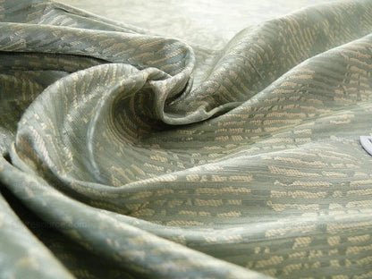 By Yard Filtered Sunray 100% Silk Damask Vine in Pin Stripe Paisley Aspen Aqua Blue Green Strie MSRP USD 275