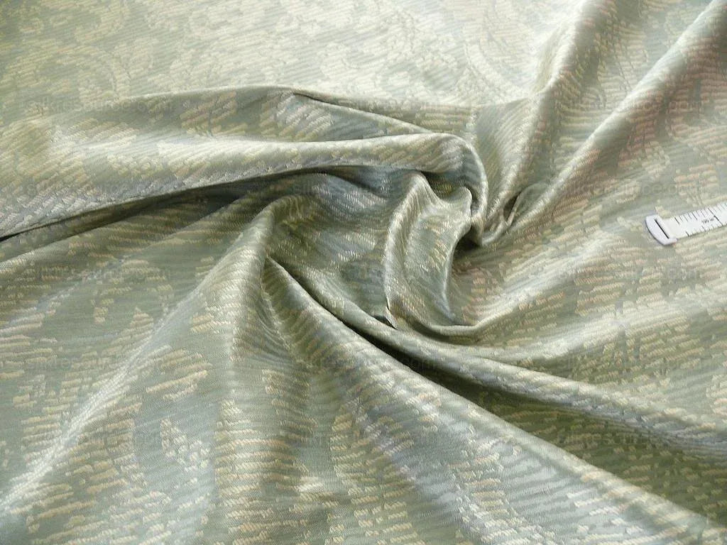 By Yard Filtered Sunray 100% Silk Damask Vine in Pin Stripe Paisley Aspen Aqua Blue Green Strie MSRP USD 275