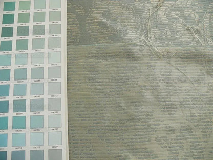 By Yard Filtered Sunray 100% Silk Damask Vine in Pin Stripe Paisley Aspen Aqua Blue Green Strie MSRP USD 275