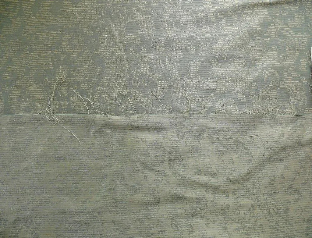 By Yard Filtered Sunray 100% Silk Damask Vine in Pin Stripe Paisley Aspen Aqua Blue Green Strie MSRP USD 275