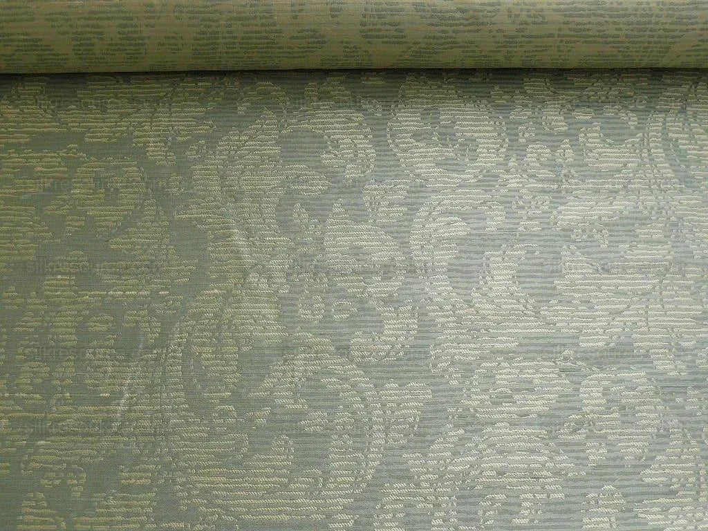 By Yard Filtered Sunray 100% Silk Damask Vine in Pin Stripe Paisley Aspen Aqua Blue Green Strie MSRP USD 275