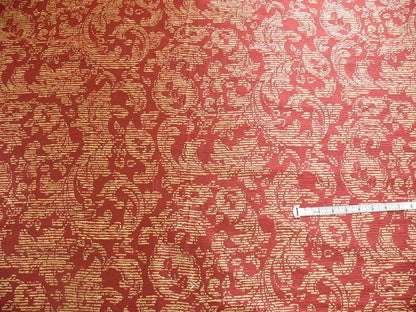 By Yard Filtered Sunray 100% Silk Damask Vine in Pin Stripe Paisley Crimson Red Gold Strie MSRP USD 275