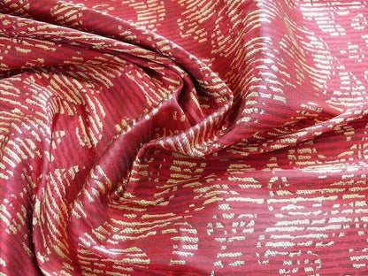 By Yard Filtered Sunray 100% Silk Damask Vine in Pin Stripe Paisley Crimson Red Gold Strie MSRP USD 275