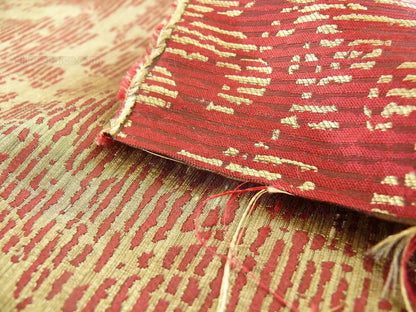 By Yard Filtered Sunray 100% Silk Damask Vine in Pin Stripe Paisley Crimson Red Gold Strie MSRP USD 275