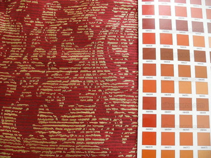 By Yard Filtered Sunray 100% Silk Damask Vine in Pin Stripe Paisley Crimson Red Gold Strie MSRP USD 275