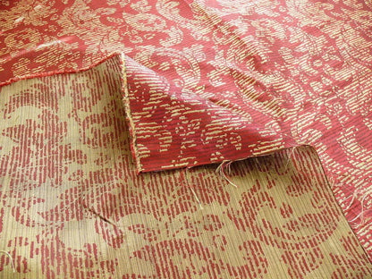 By Yard Filtered Sunray 100% Silk Damask Vine in Pin Stripe Paisley Crimson Red Gold Strie MSRP USD 275
