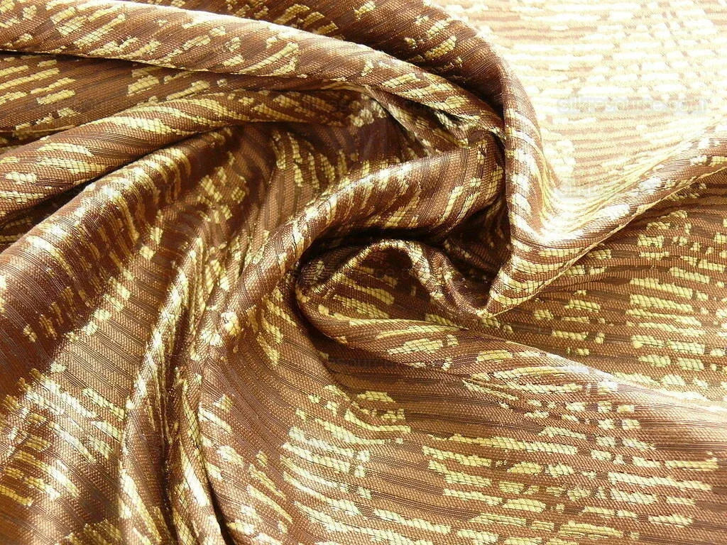 By Yard Filtered Sunray 100% Silk Damask Vine in Pin Stripe Paisley Java Brown Gold Strie MSRP USD 275