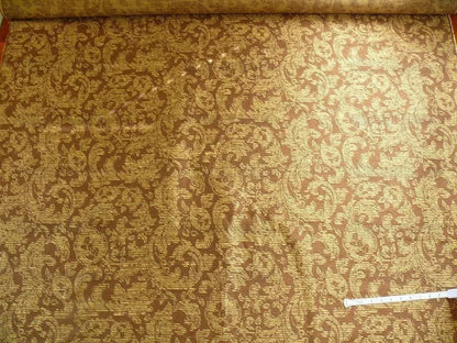 By Yard Filtered Sunray 100% Silk Damask Vine in Pin Stripe Paisley Java Brown Gold Strie MSRP USD 275