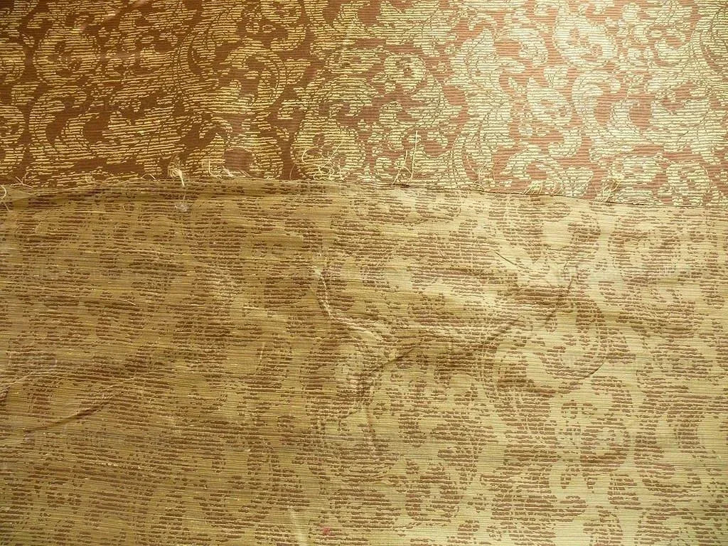 By Yard Filtered Sunray 100% Silk Damask Vine in Pin Stripe Paisley Java Brown Gold Strie MSRP USD 275