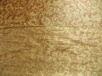 By Yard Filtered Sunray 100% Silk Damask Vine in Pin Stripe Paisley Java Brown Gold Strie MSRP USD 275