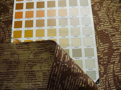 By Yard Filtered Sunray 100% Silk Damask Vine in Pin Stripe Paisley Java Brown Gold Strie MSRP USD 275