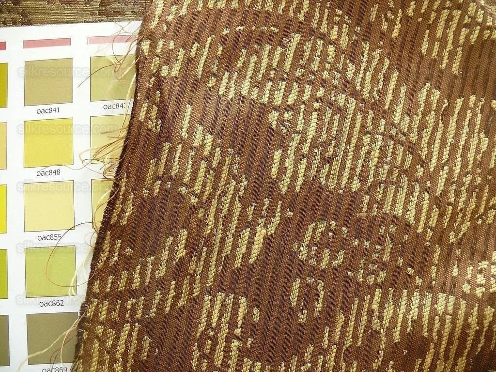 By Yard Filtered Sunray 100% Silk Damask Vine in Pin Stripe Paisley Java Brown Gold Strie MSRP USD 275