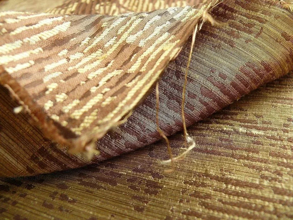 By Yard Filtered Sunray 100% Silk Damask Vine in Pin Stripe Paisley Java Brown Gold Strie MSRP USD 275