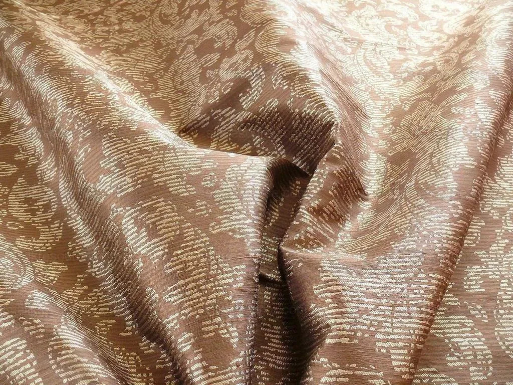 By Yard Filtered Sunray 100% Silk Damask Vine in Pin Stripe Paisley Espresso Brown Beige Strie MSRP USD 275