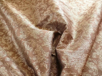 By Yard Filtered Sunray 100% Silk Damask Vine in Pin Stripe Paisley Espresso Brown Beige Strie MSRP USD 275