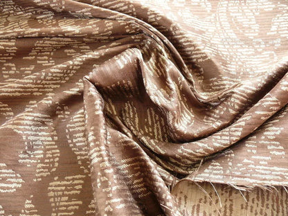 By Yard Filtered Sunray 100% Silk Damask Vine in Pin Stripe Paisley Espresso Brown Beige Strie MSRP USD 275