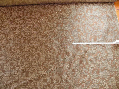 By Yard Filtered Sunray 100% Silk Damask Vine in Pin Stripe Paisley Espresso Brown Beige Strie MSRP USD 275