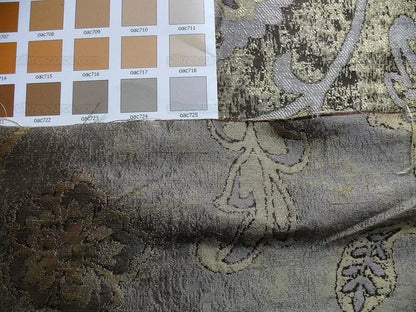 by yard 100% Silk Lampas Aged Metal Woven Flower "marble" Silver