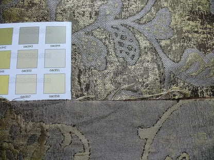 by yard 100% Silk Lampas Aged Metal Woven Flower "marble" Silver