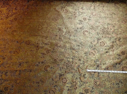 100% Silk Lampas Aged Metal Woven Flower "sage" Gold