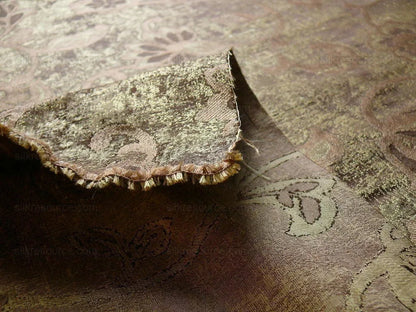 100% Silk Lampas Aged Metal Woven Flower "sage" Gold