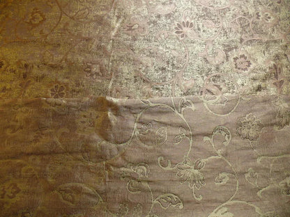 100% Silk Lampas Aged Metal Woven Flower "sage" Gold