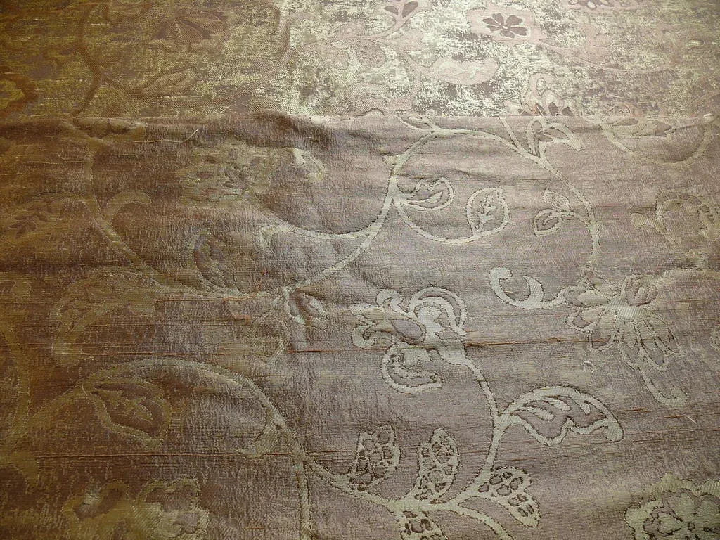 100% Silk Lampas Aged Metal Woven Flower "sage" Gold