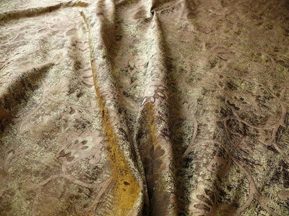 100% Silk Lampas Aged Metal Woven Flower "sage" Gold