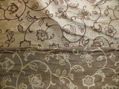100% Silk Lampas Aged Metal Woven Flower "hemp" Khaki