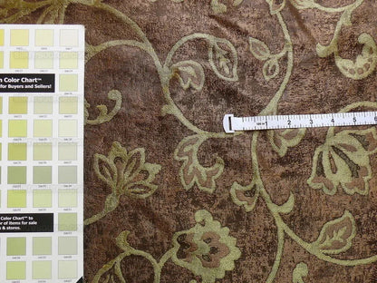 100% Silk Lampas Aged Metal Woven Flower "pear" Brown