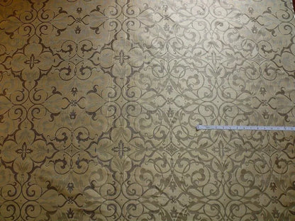 by yard 100% Silk Jacquard Filigree Mural Damask Filigree Mural "incense" Gray Silver Beige Mid Century