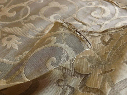 by yard 100% Silk Jacquard Filigree Mural Damask Filigree Mural "incense" Gray Silver Beige Mid Century
